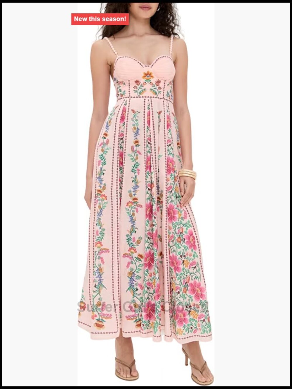 Beaded Embellished High Waist Floral Midi Dress Spaghetti Strap